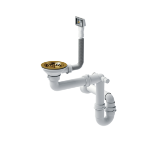Waste 3 1/2" with siphon 1-bowl PVD gold (STEEL-vertical), save space