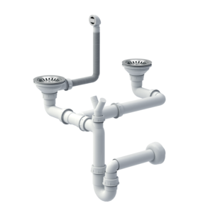 Waste 3 1/2" with siphon, 2-bowl, stainless steel (GRANITE-vertical), save space
