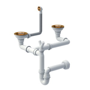 Waste 3 1/2" with trap, 2-bowl PVD copper (GRANITE-vertical), save space