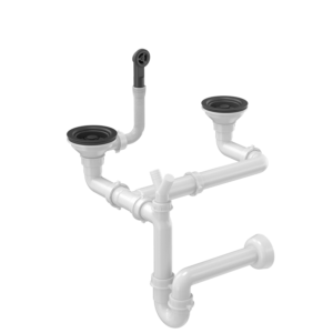 Waste 3 1/2" with 2-bowl siphon saladur very black (GRANIT-vertical), save space