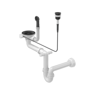 PUSH TO OPEN 3 1/2" waste with siphon, 1-bowl saladur very black (GRANIT-vertical), save space, round button