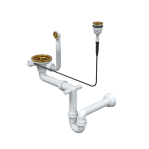 PUSH TO OPEN 3 1/2" waste with siphon 1-bowl gold (GRANIT-vertical) save space, round gold button