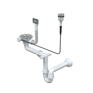 PUSH TO OPEN 3 1/2" waste with siphon 1-bowl stainless steel (STEEL-vertical) save space, brushed steel round button