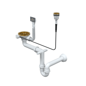 PUSH TO OPEN 3 1/2" waste with siphon 1-bowl gold (STEEL-vertical) save space, round gold button